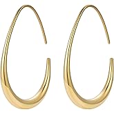 ChomelKevin 14k Gold/White Gold Plated Lightweight Teardrop Hoop Earrings for Women Large Oval Pull Through Hoop Earrings High Polished Statement Jewelry Gift for Women