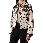 JOLILUNA Cow Print Jacket for Women Western Cowgirl Outfit Button Up Cropped Jacket Fall Aesthetic Streetwear