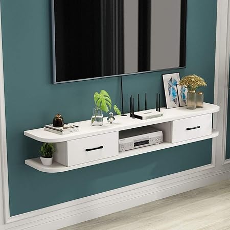 Floating Tv Shelf Wall Mounted Media Console With Drawers Media Storage Cabinet Hanging Tv Cabinet Floating Console Hutch Media Entertainment Center Living Room Gaming Console Top Box Router Cable Amazon Co Uk Kitchen