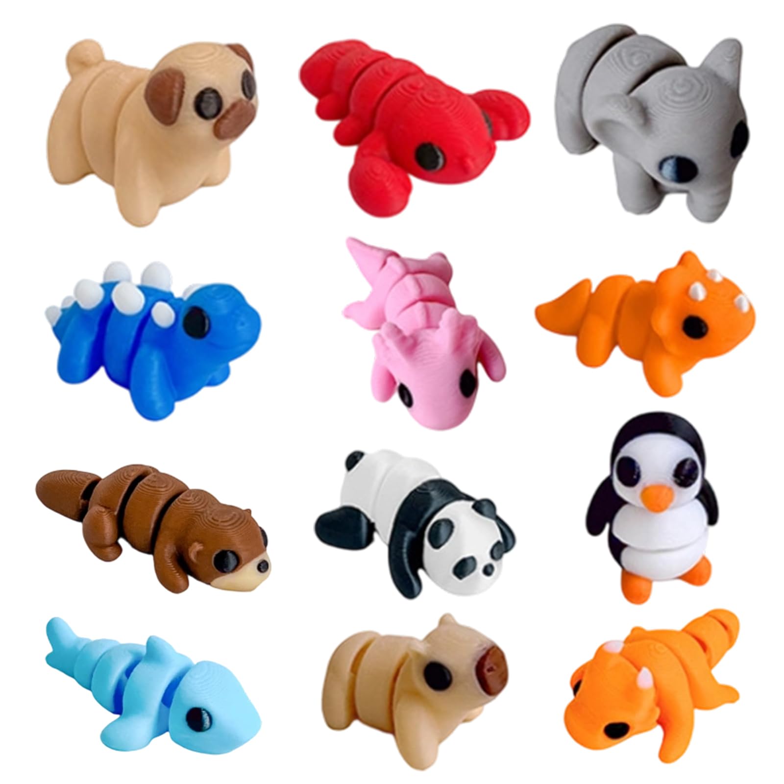 Bodeshis 12Pcs 3D Printed Animals, 3D Printed Fidget Toy, Mini 3D Printed Animals for Home and Office Decoration, Random Style and Colour