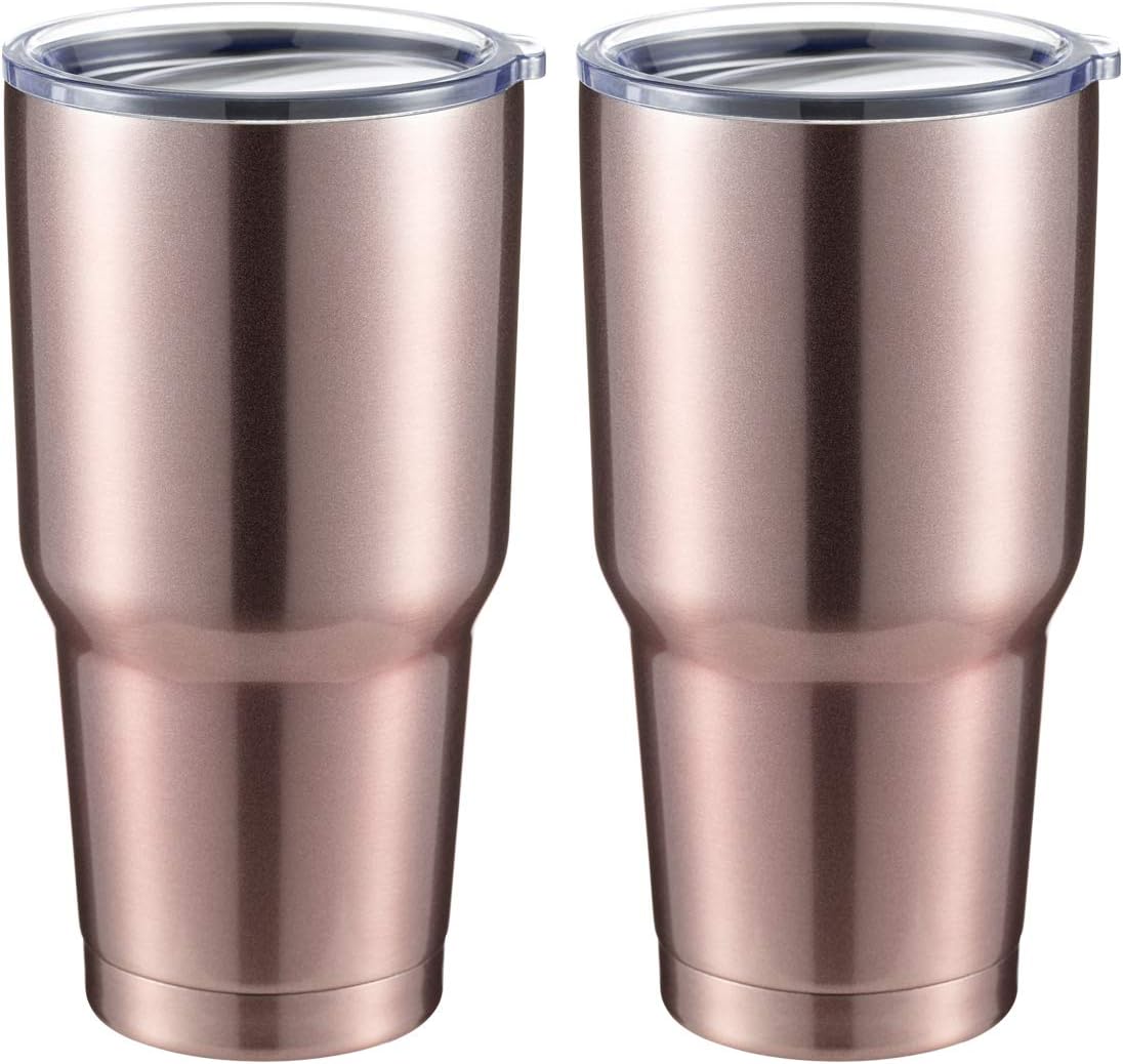 COMOOO 30oz Tumbler Stainless Steel Insulated Tumbler with Lid Double Wall Vacuum Coffee Cup Large Travel Mug for Home, Office, School,Party (Rose Gold, 2 Pack)
