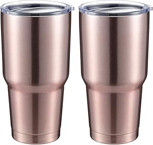 COMOOO 30oz Tumbler Stainless Steel Insulated Tumbler with Lid Double Wall Vacuum Coffee Cup Large Travel Mug for Home, Office, School,Party (Rose Gold, 2 Pack)