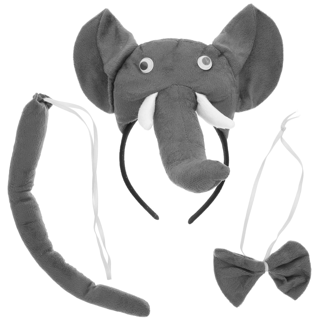 PRETYZOOM Children's Animal Costume Set Elephant Head Headband with Ears Animal Tail Bow Tie for Carnival Coaplay Party Costumes 3 Pieces (Grey)