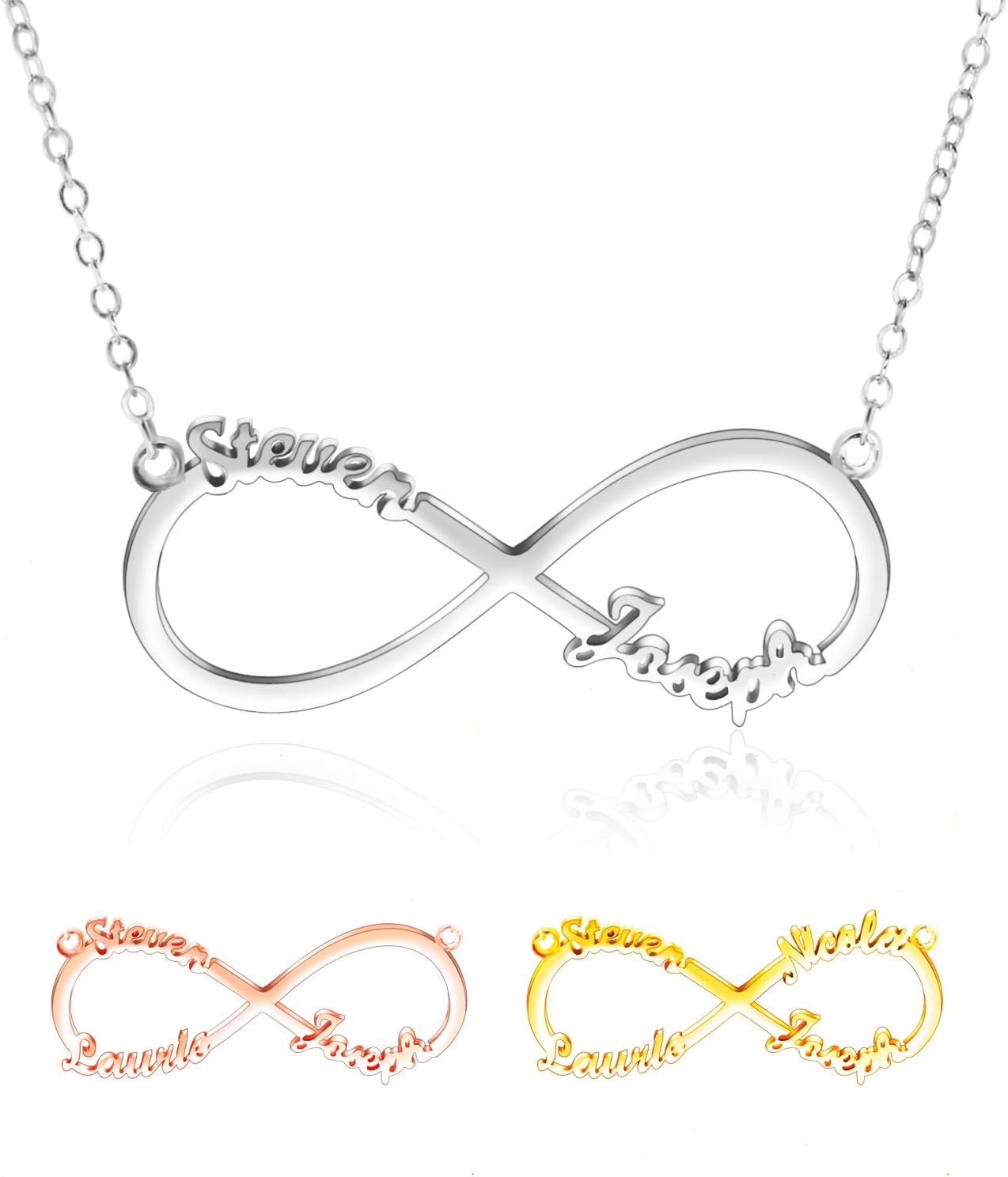 AmlionPersonalised Necklaces -925 Custom Infinity Necklace- 2,3,4 Name Necklace for women, Friendship Necklace - Personalised Gift