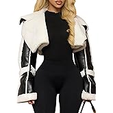 Symina Women's Cropped PU Leather Jacket Winter Coat Fur Lined Faux Leather Jacket Shearing Moto Bomber Jackets Outwear