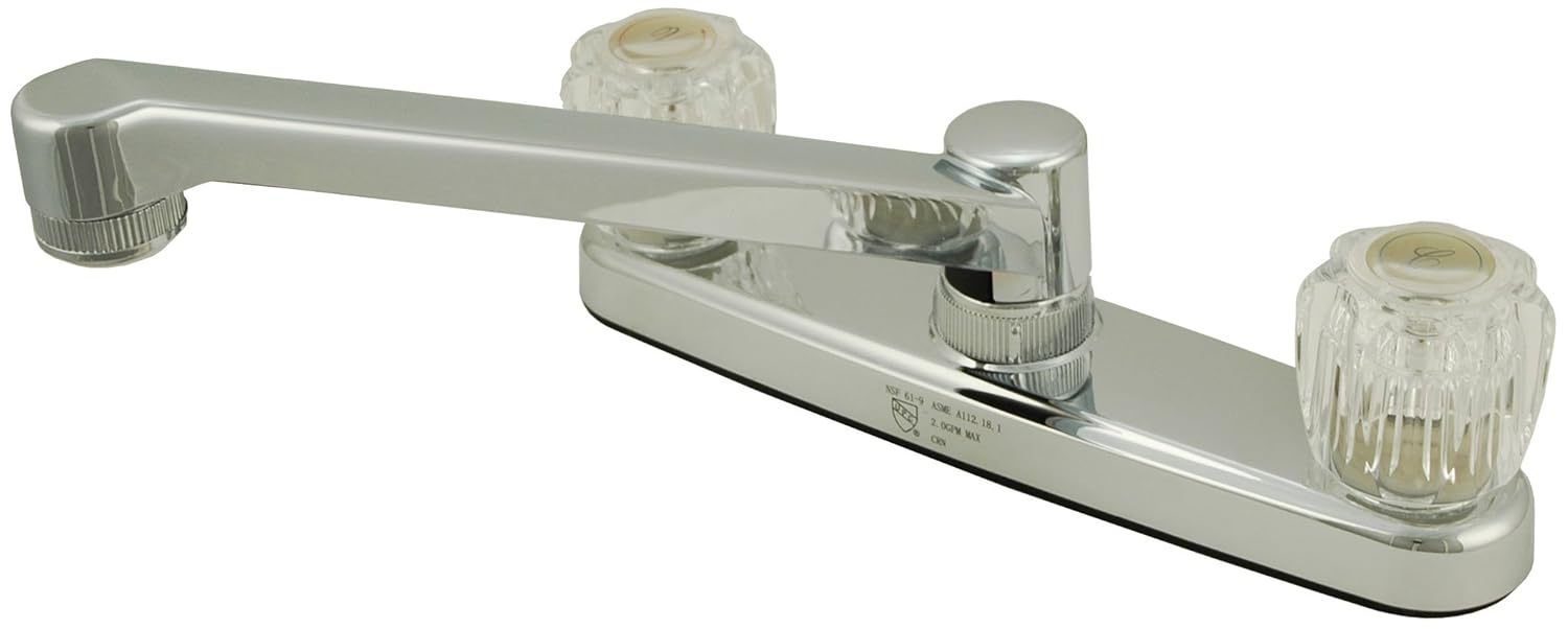 8” Kitchen Deck Faucet No Sprayer Plastic Non-Metalic in Chrome Finish with Clear Acrylic Handlest for all Recreational Vehicles, Travel Trailer Chrome Finish