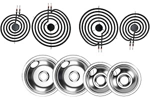 MP22YA Electric Stove Burner Replacement Set with 4 Silver Drip Pans Replacement 316048413 316048414