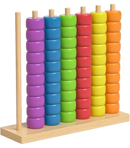 Jeu de puzzle et d'empilage par couleurs – Défi d'association en bois avec supports et anneaux – Jeu de rapidité – Casse-tête de table pour des moments ludiques en famille et entre