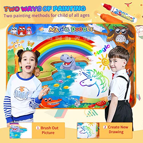 Magic Water Doodle Mat Drawing Mat Multicolor Animal World Theme Toddler Gifts Toys For 2 3 4 Year Old Girls Boys Educational Birthday Gifts Ideal Large Size 39.3 x 27.6 Inch 17pcs Accessories - Thumbnail 4