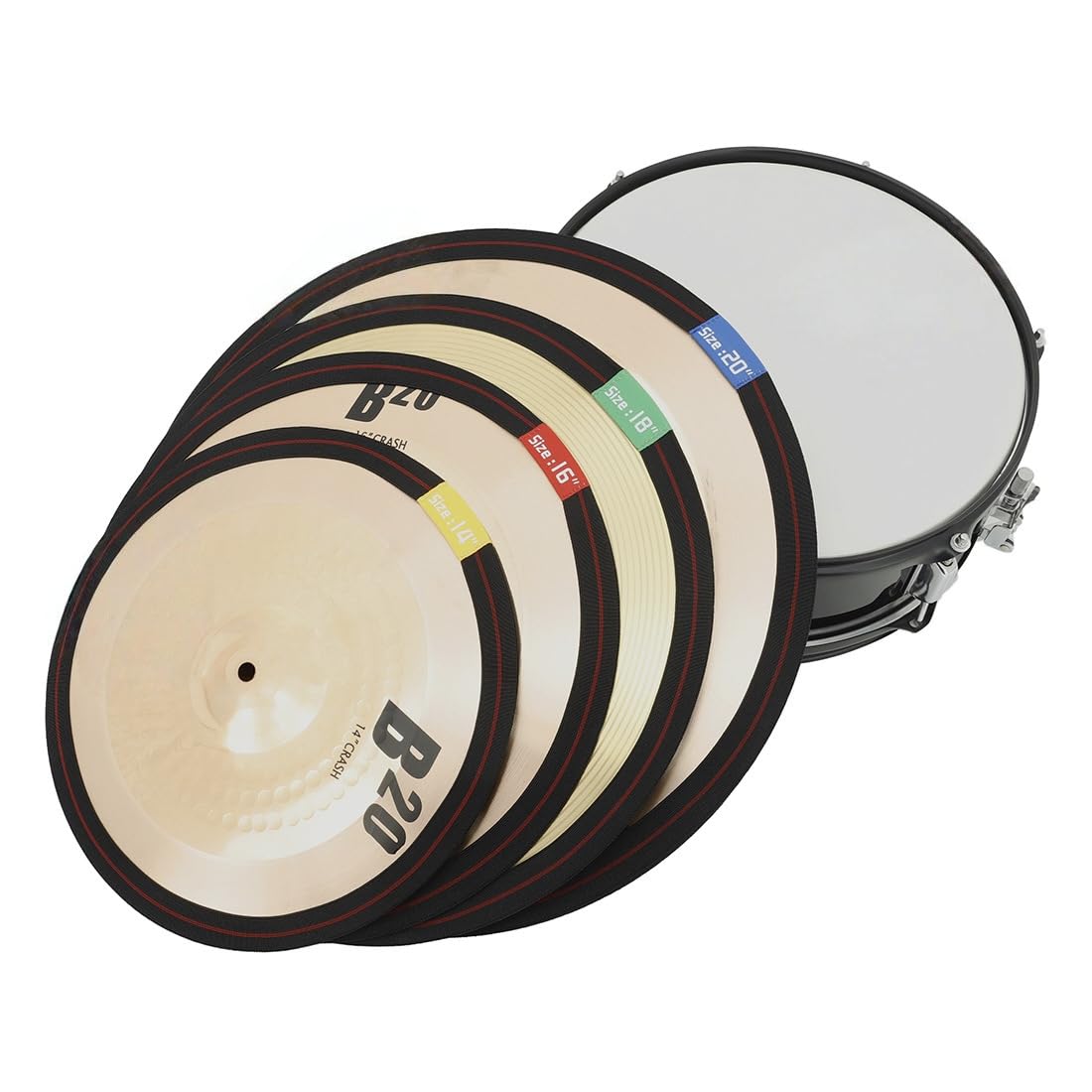 4-Pack Drum Cymbal Mute Set (14"/16"/18"/20"), Noise-Reducing Silencers for Hi-Hat & Cymbals | Home Practice Solution