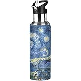 Blueangle Van Gogh The Starry Night Art Water Bottle, 22 oz, Leak-Proof, BPA Free Stainless Steel Water Bottles for Sports Gym Fitness Work