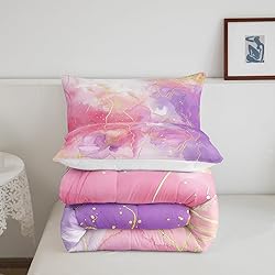 Pink Tie Dye Comforter Set, Marble Art Bedding for