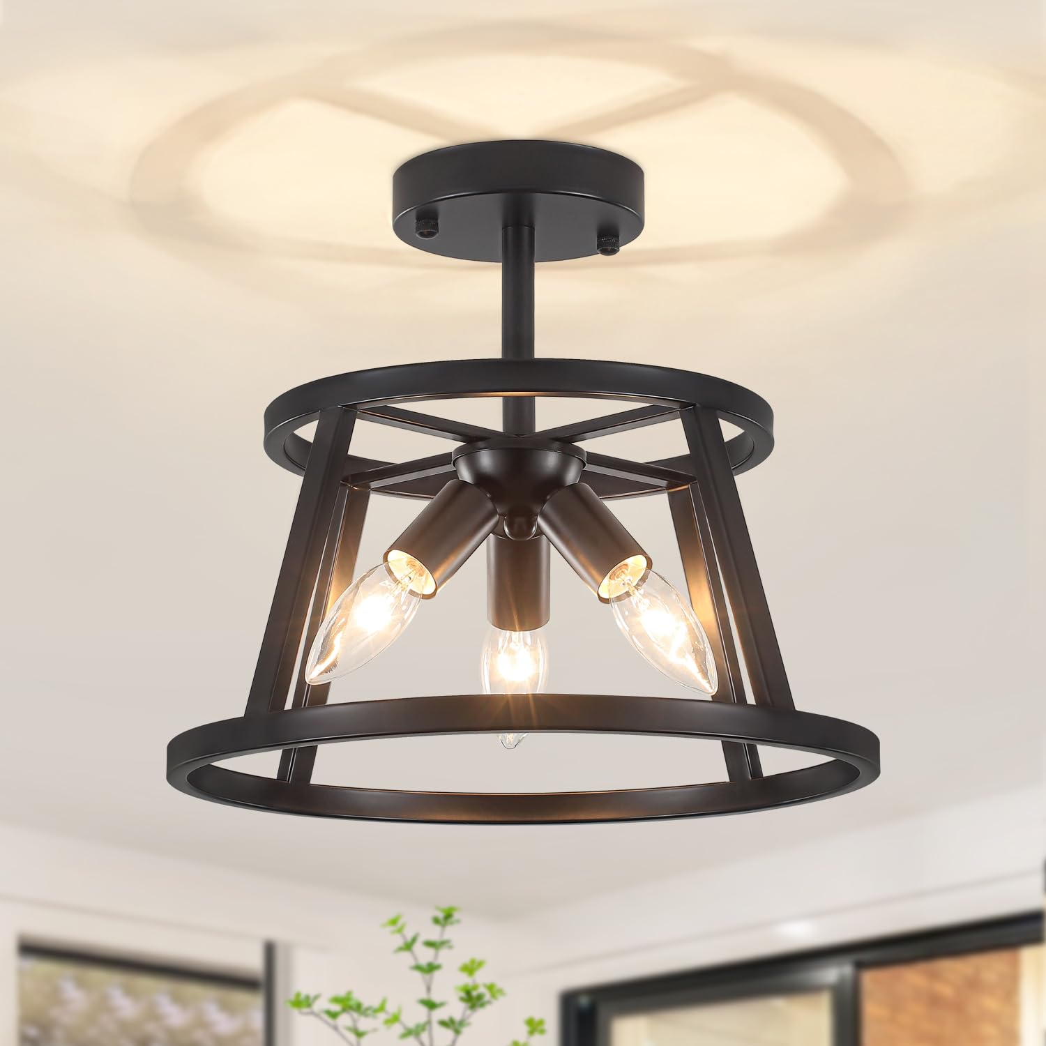 Photo 1 of 12.59" Black Semi Flush Mount Ceiling Light, 3-Light Modern Close to Ceiling Light Fixtures, Hallway Light Fixtures, Metal Ceiling Lamp for Entryway Bedroom Laundry Dining Room Lighting, UL Listed