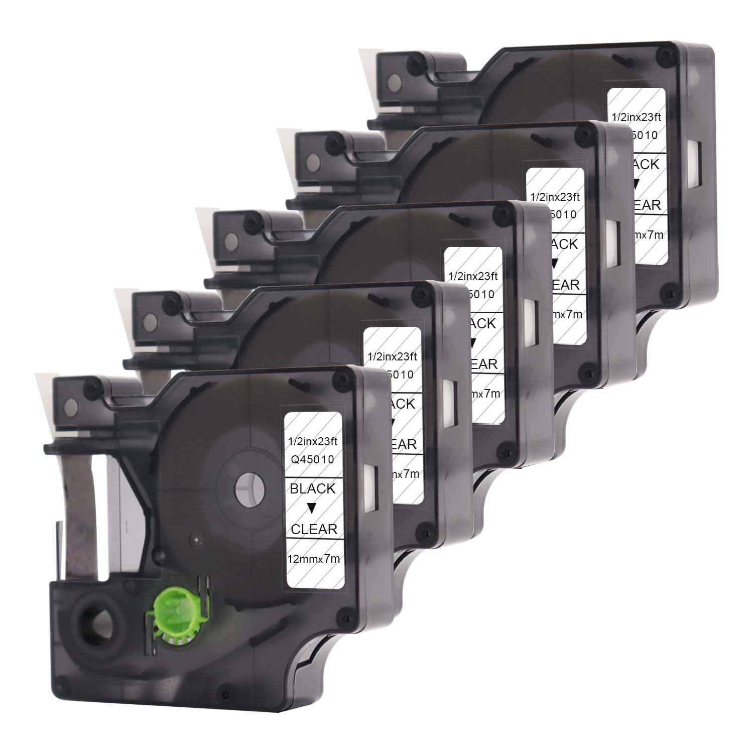 Doree 5 Pack Compatible Label Tape 45010 S0720500 Black on Clear 12 mm x 7 m for Dymo LMLabel Printer 100、150、160、220P、 260P、 280、420P
