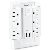 CyberPower CSP600WSURC2 Surge Protector, 1200J/125V, 6 Swivel Outlets, 2 USB Charging Ports, Wall Tap Design, White