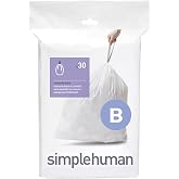 simplehuman Code B Custom Fit Drawstring Trash Bags in Dispenser Packs, 30 Count, 6 Liter / 1.6 Gallon, White