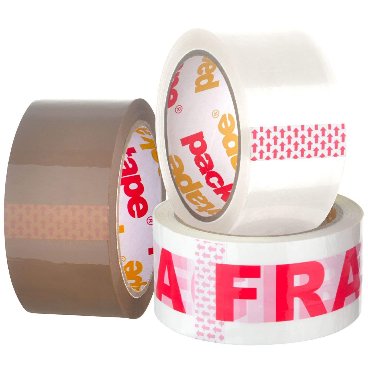Packatape Packaging Tape General Purpose 3 Roll Pack 1 x Brown, 1 x Clear, 1 x Fragile 48mm x 66m