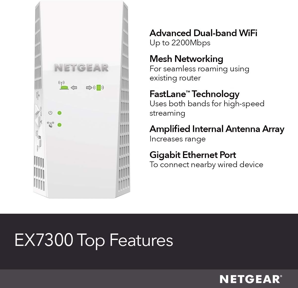 NETGEAR WiFi Mesh Range Extender EX7300 - Coverage up to 2000 sq.ft. and 35 devices with AC2200 Dual Band Wireless Signal Booster & Repeater (up to 2200Mbps speed), plus Mesh Smart Roaming: Computers & Accessories