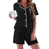 Ekouaer Pajamas Set for Women Short Sleeve Sleepwear Button Down Pjs Soft 2 Piece Lounge Sets XS-XXXL