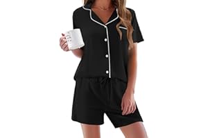 Ekouaer Pajamas Set for Women Short Sleeve Sleepwear Button Down Pjs Soft 2 Piece Lounge Sets XS-XXXL