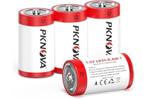 PKNOVA D Batteries 4 Pack, 1.5v LR20 D Cell Batteries, Long-Lasting Alkaline Size D Batteries for Outdoor Flash Light and Hou
