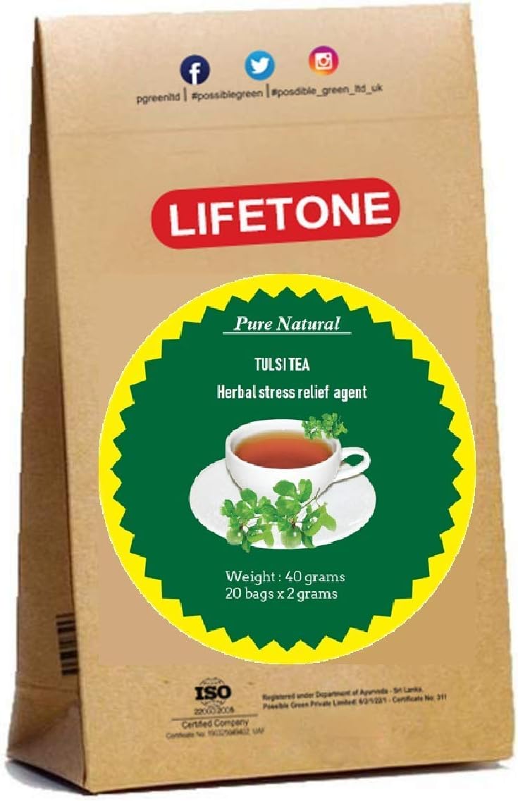 Tulsi Tea | Holy Basil from Tropical rain Forest | Organic Tulsi Herbal Tea | Bed time Stress Relief Tea (20 Teabags)