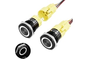FILN 2PCS 19mm Momentary Push Button Switch IP67 Waterproof with Wire Socket Plug LED Power Switch Suitable for Cars and Ships (12V, White)