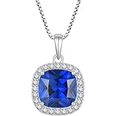 Inpasne Birthstone Necklace for Women 925 Sterling Silver Princess Cut Halo Necklace Pendant Jewelry Gifts for Her