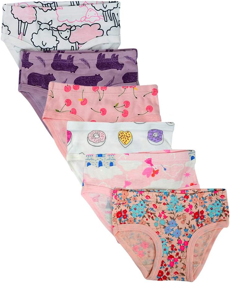 KidearToddller Girls' Underwear Baby Soft Cotton Panties Little Kids Assorted Briefs (Pack of 6) (Style3