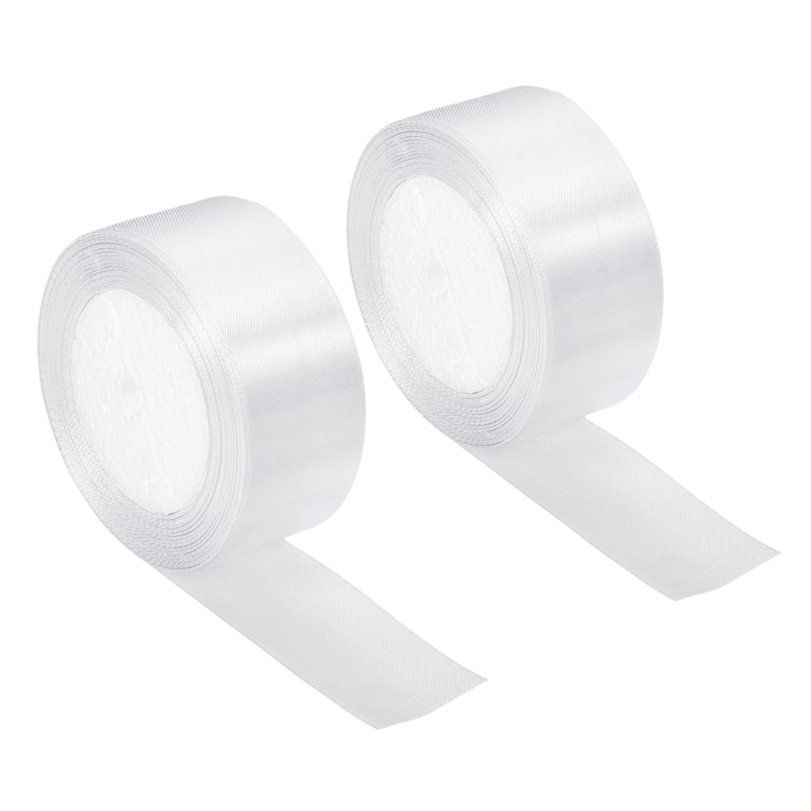 PATIKIL 1.5 Inch Wide 24 Yards Satin Ribbon, 2 Pack Double Face Solid Crafts Roll for Party Home DIY Wrapping Decoration, White