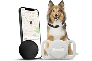Romansei Dog Tracker, Pet Tracker with Collar Holder, Smart Item Finder Tag, No Monthly Fee MFi Certificated Dog Tracking Device, Works with Find My (iOS Only) White Case