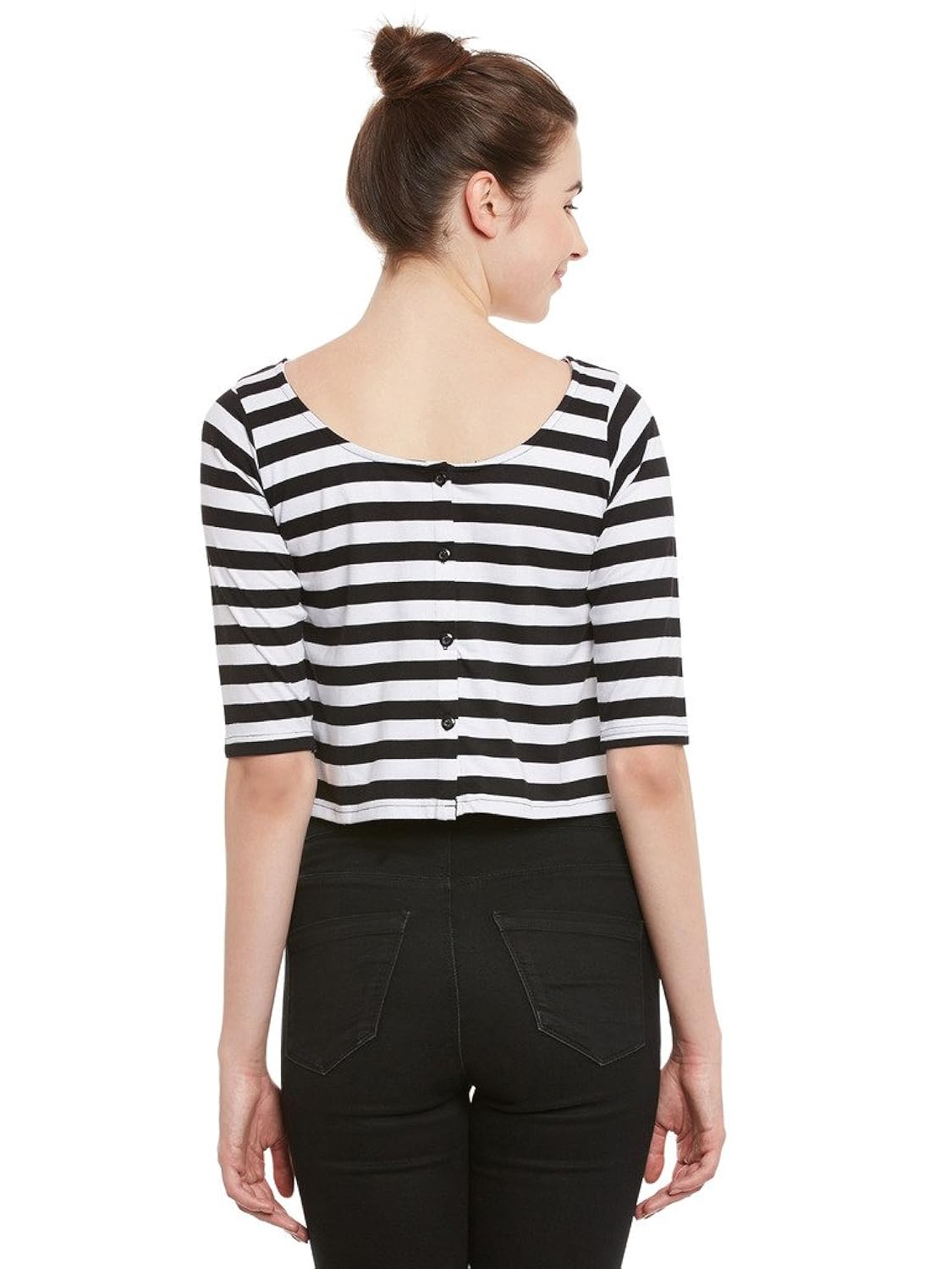 miss chase womens black and white striped crop top