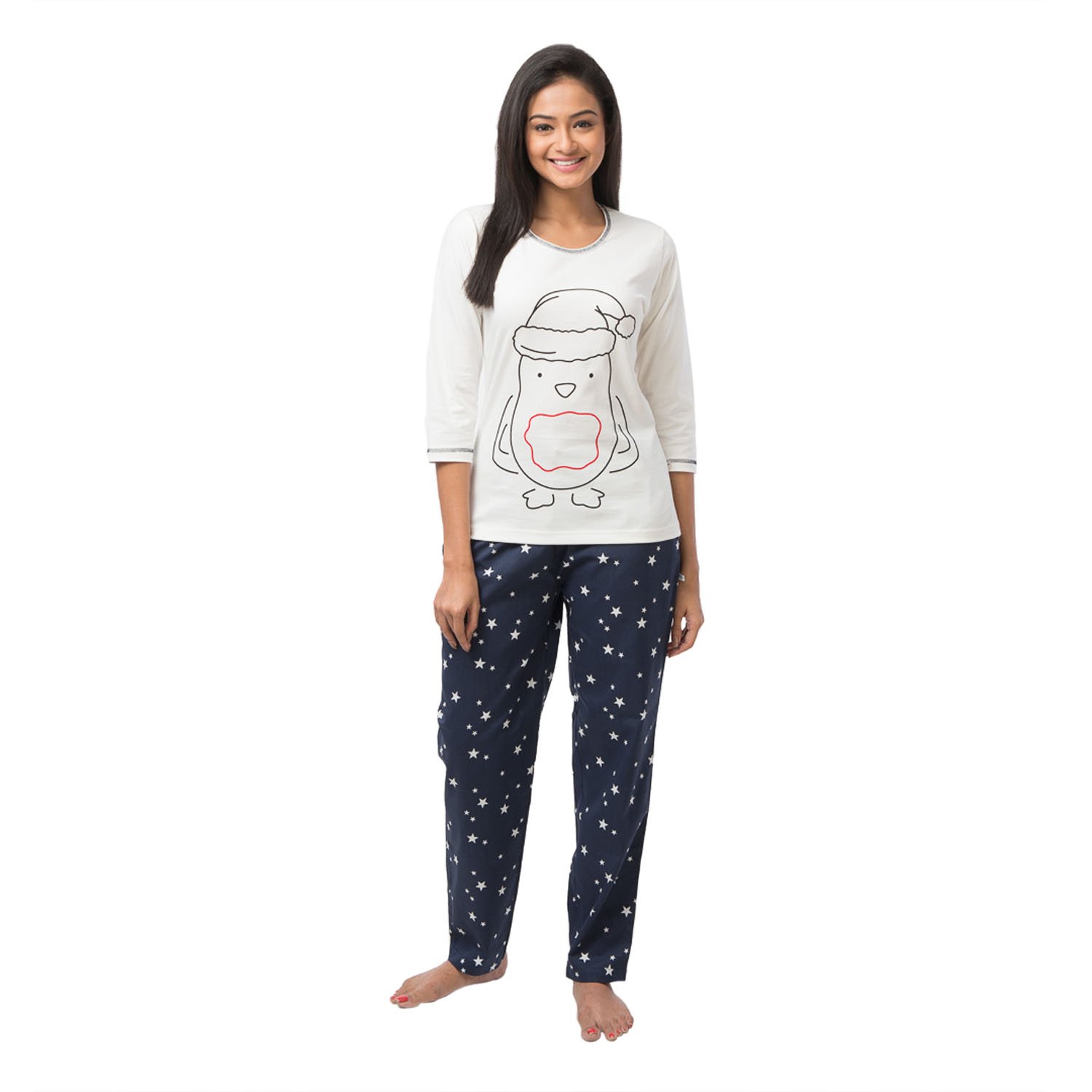 nite flite women's cute penguin winter cotton pajama set