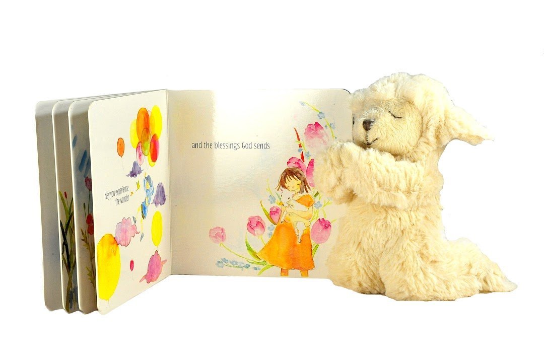 Baby Gift Set with Praying Musical Lamb and Prayer Book in Keepsake Box for Boys and Girls : Baby