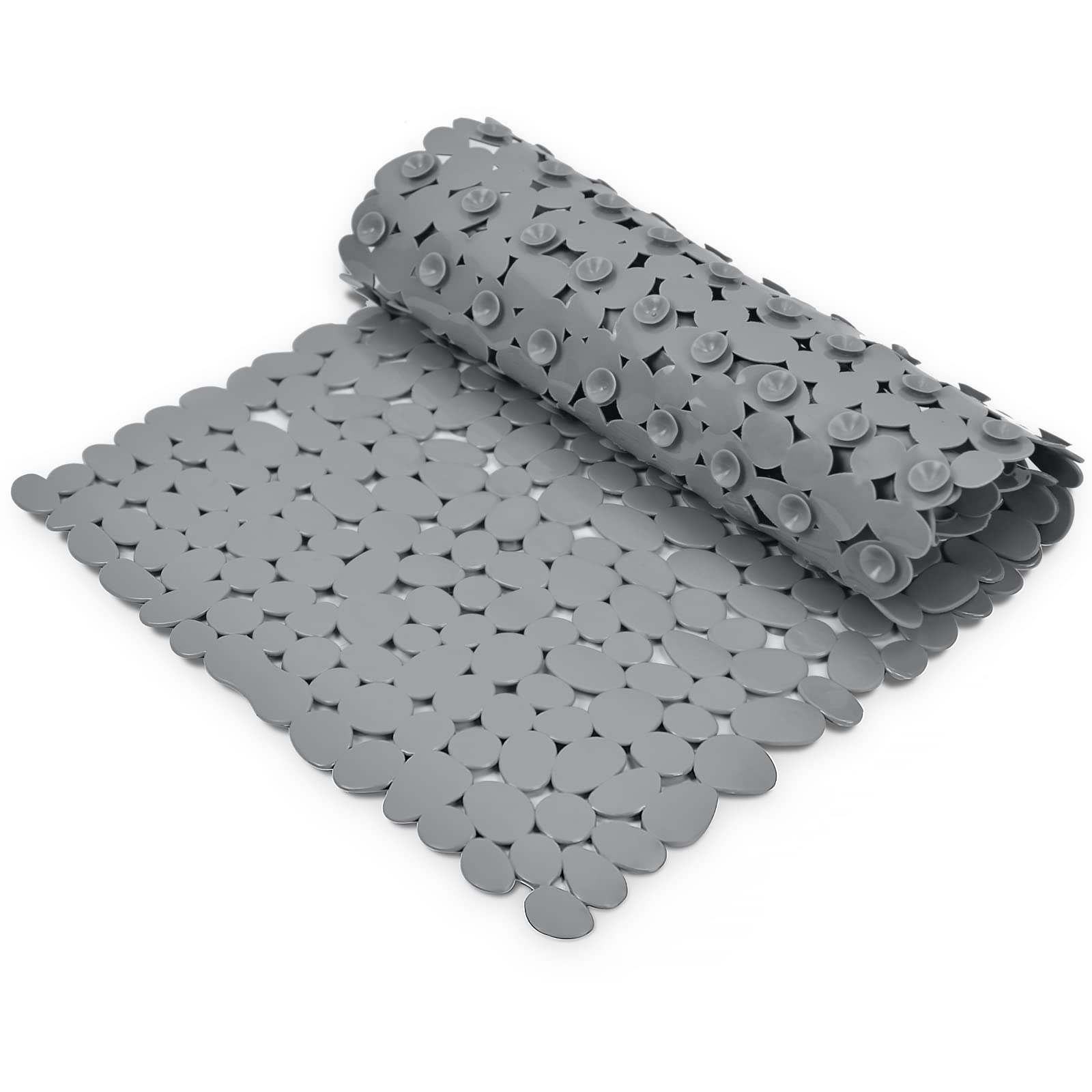 Marsheepy Anti-slip Bathtub Mat Pebbles Shower Mat Extra Large Bath Mat with Suction Cups and Drain Holes for Bathroom,Machine Washable, 88 x 40 CM（Gray)