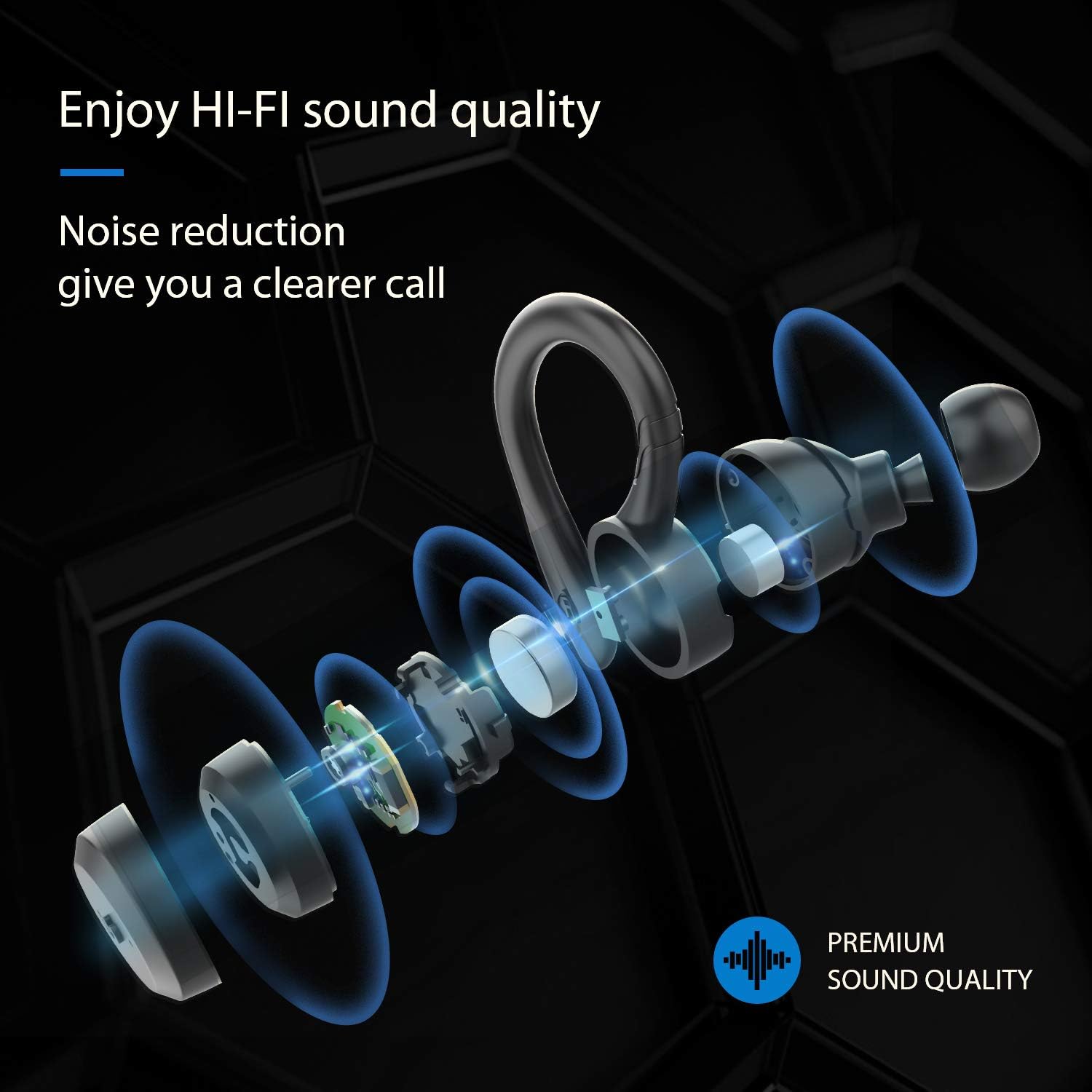 APEKX Bluetooth 5.0 True Wireless Earbuds, IPX7 Waterproof Sports Headphones with Charging Case, Deep Bass Stereo - Image 3