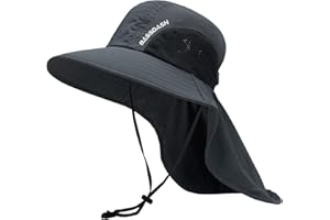 BASSDASH UPF 50+ Unisex Water Resistant Wide Brim Sun Hat with Large Neck Flap Ponytail Fishing Hat for Men Women