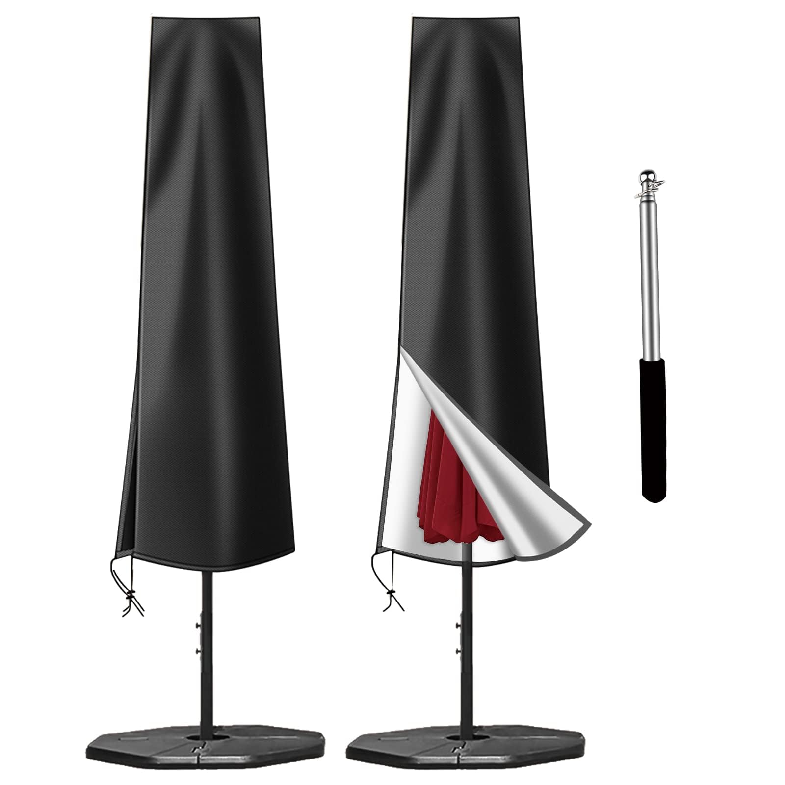 OKPOW Parasol Cover Waterproof for Garden: Heavy Duty 600D, Fit 2m to 3m Outdoor Umbrella Protector, UV & Windproof with Long Zip & Telescopic Pole, Easy Use, Tear & Fade Resistant