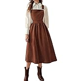 chouyatou Women's Fall Corduroy Overall Dress Adjustable Strap A Line Flare Pinafore Midi Jumper Dress