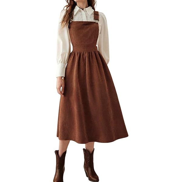 Amazon.com: WDIRARA Women's Floral Embroidery Flared A Line Overall Dress  Button Front Straps Pinafore Suspender Dresses Brown X-Small : Clothing,  Shoes & Jewelry