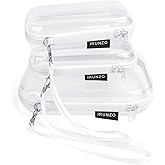 iRUNZO 3 PCS Clear Hard Shell Zipper Case With Handle Strap，Clear Plastic Waterproof Cosmetic Makeup Bags Toiletry Pouches for Travel With Double Zipper，Kid's Toy Storage Organizer Bins Box