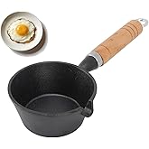 YIHAOSSING Mini Cast Iron Skillet,Wood Handle Frying Pan,Small Cast Iron Skillet for Frying a Single Egg,Warming Milk,or Making Quick Sauces(11x5cm / 4.3x2.0in)