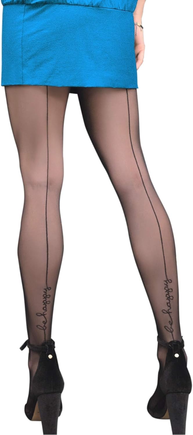 BLACK PANTYHOSE with BACK SEAM Womens Sheer Tights Stockings with BE