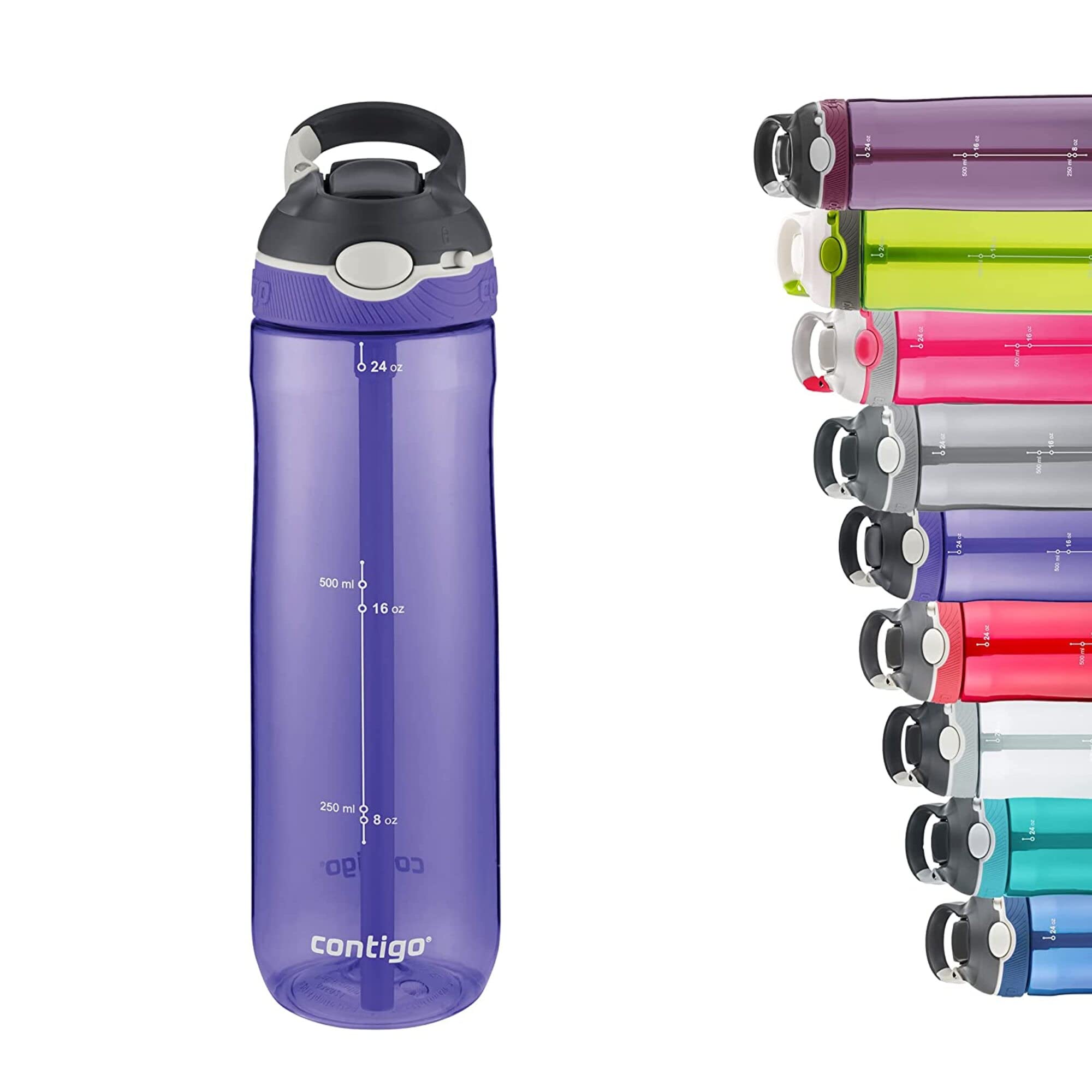 Contigo Ashland Autospout Water Bottle with Flip Straw, Large BPA Free Drinking Bottle, Sports Flask, Leakproof Gym Bottle, Ideal for Sports, Bike, Running, Hiking, 720 ml, Grapevine