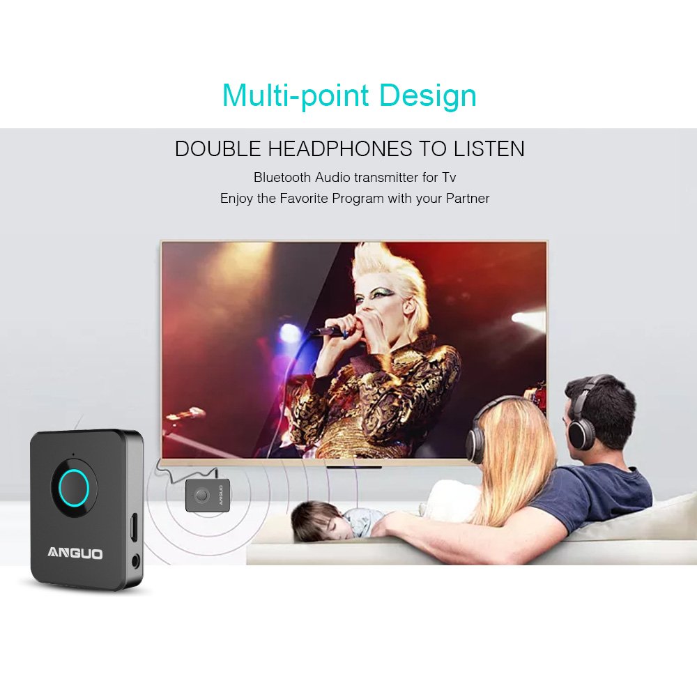 Bluetooth Transmitter and Receiver, ANGUO 2-in-1 3.5mm Audio Wireless Adapter for Speaker TV Home Stereo System