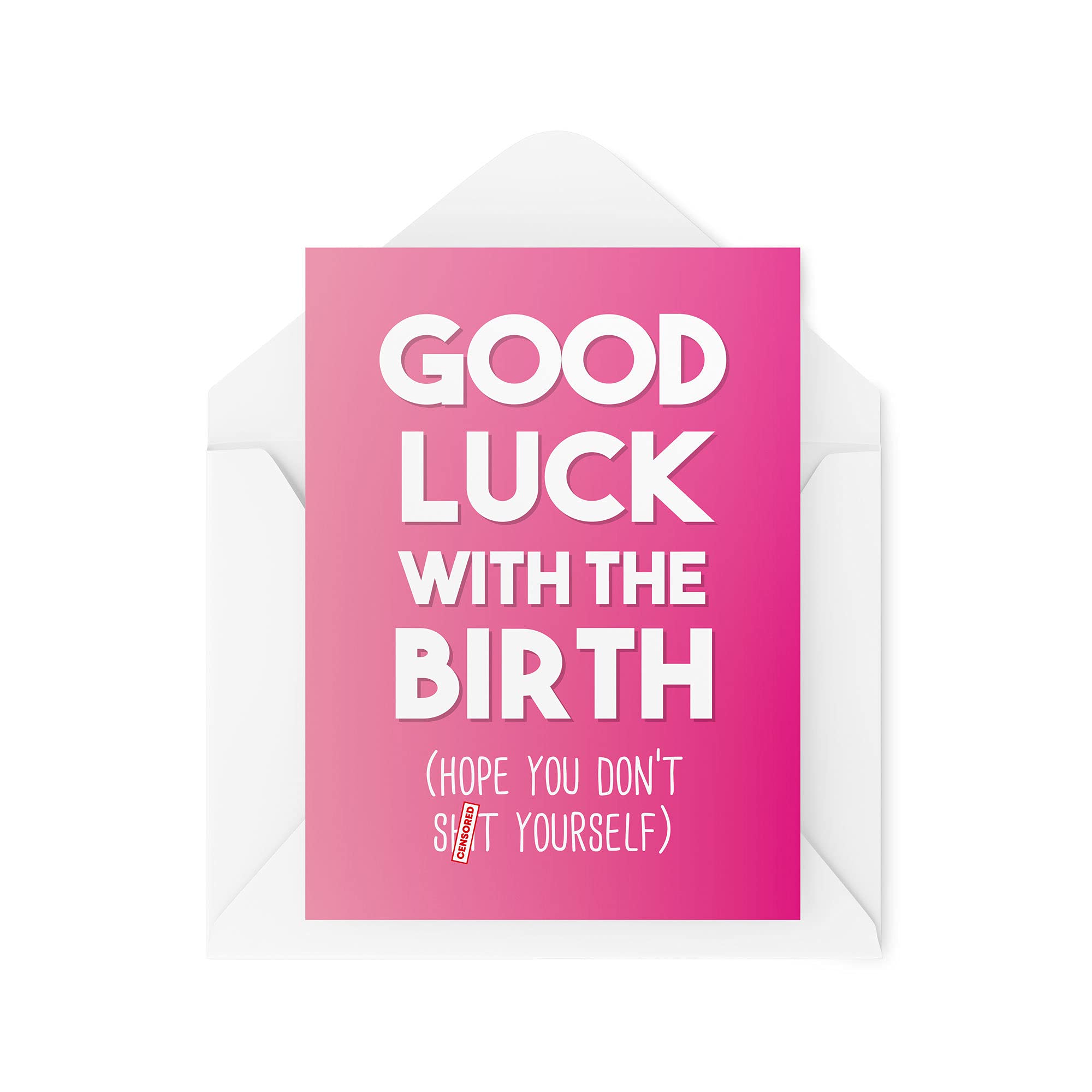Tongue in Peach Funny Pregnancy Cards, Maternity Leave Card, Good Luck with The Birth, for Her Novelty New Baby Profanity Banter Joke, CBH499, White, 21 x 15 x 0.2 cm