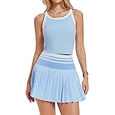 Airfree Two Piece Tennis Skirt Set Golf Outfits for Women High Waisted Tennis Short Dress with Pockets Athletic 2 Piece Sets