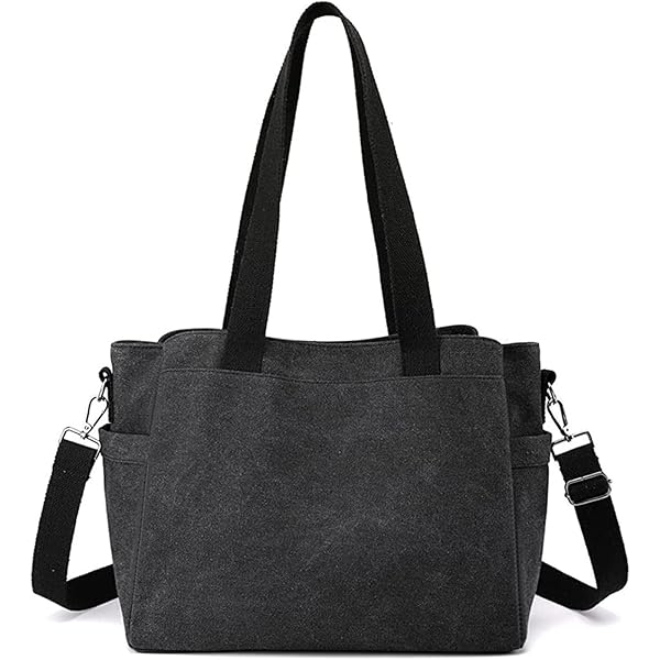 Bolsa Cruzada Para Mujeres Y Hombres, Bolsa De Lona Para El Hombro, Bolsa De Trabajo Con 4 Bolsillos Externos Bolsa Diaria (grande), Negro