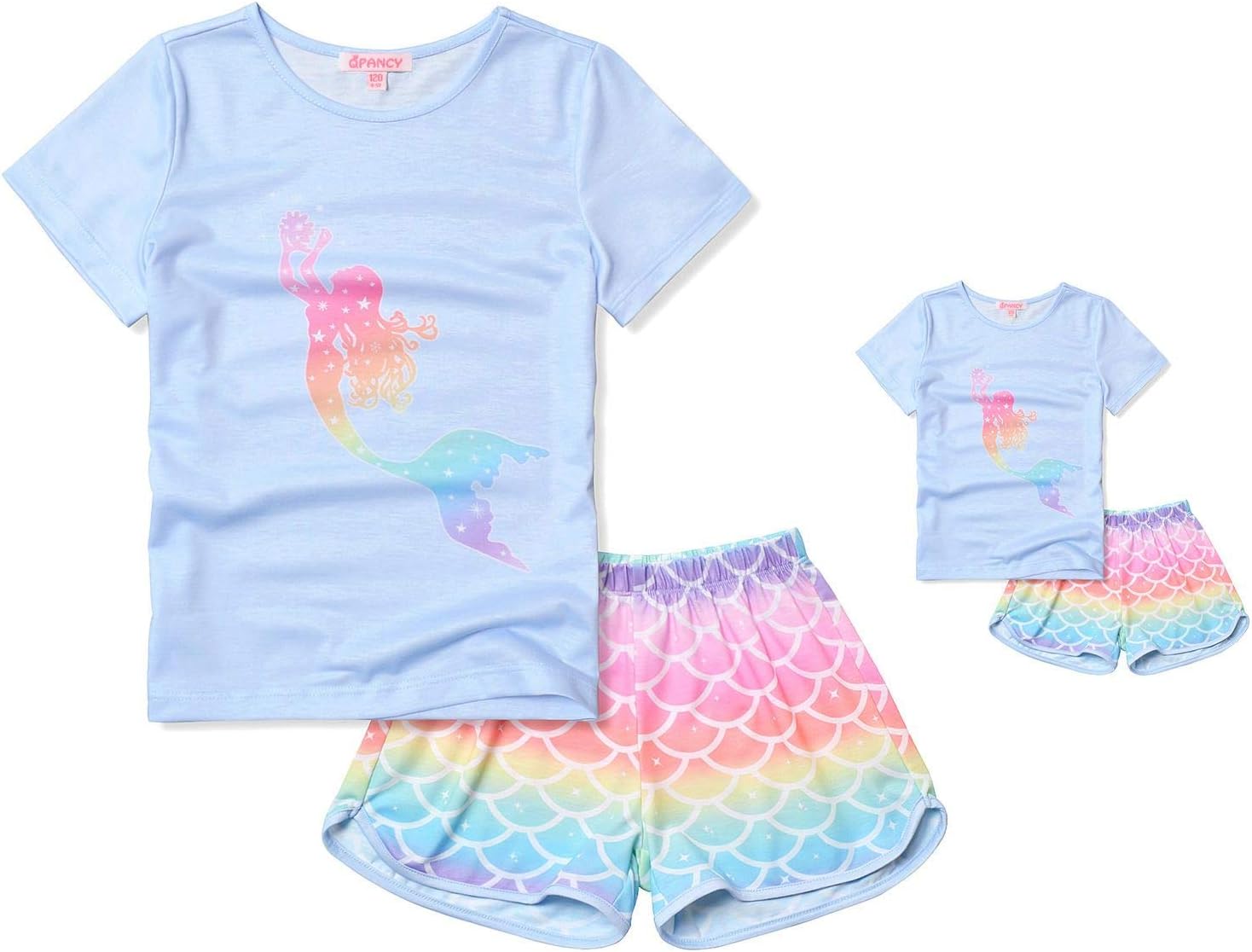 Qpancy Matching Girls & Dolls Pajamas Unicorn Pj Sets Summer Cotton Sleepwear
