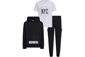 AEROPOSTALE Boys 3 Piece Outfit Set - Fleece Pullover Hoodie, Cargo Sweatpants, T-Shirt, Boys Activewear Set, Sizes 4-12